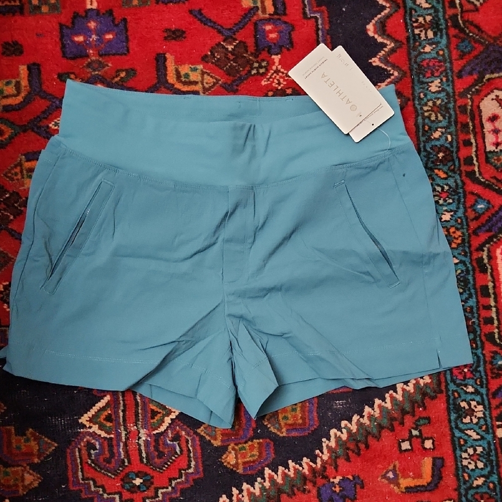 Size 12 Athleta Teal High-Waist Athletic Shorts With Pockets